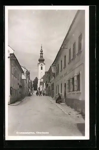 AK Grammastetten /Oberdonau, Uhrfahr-Umgebung mit Kirche und Uhrmacher u. Lederhandlung Heinrich Stummer