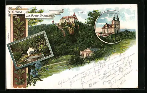 Lithographie Maria Dreieichen, Rosenburg, Bründel Dreieichen, Dreieichen-Kirche