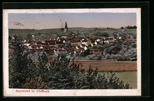 AK Beerfelden im Odenwald, Teilansicht mit Kirche