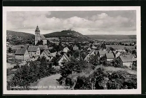 AK Sandbach i. Odenwald, Teilansicht mit Burg Breuberg