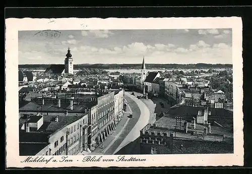 AK Mühldorf a. Inn, Blick vom Stadtturm mit Strassenpartie