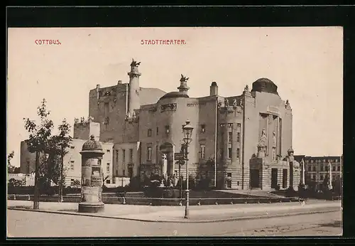 AK Cottbus, Stadttheater, Litfasssäule