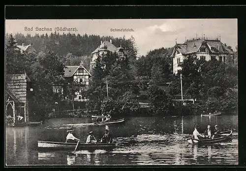 AK Bad Sachsa i. Südharz, Schmelzteich mit Booten