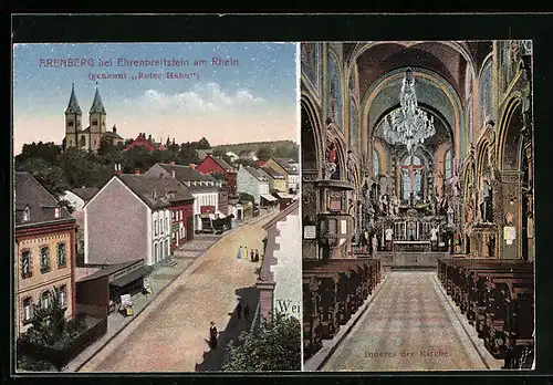 AK Arenberg, Ortsansicht mit Kirche, Inneres der Kirche