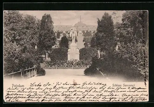 AK Potsdam, Schloss Sanssouci mit Denkmal