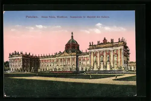 AK Potsdam, Schloss Sanssouci, Neues Palais, Westfront, Sommersitz Sr. Majestät des Kaisers