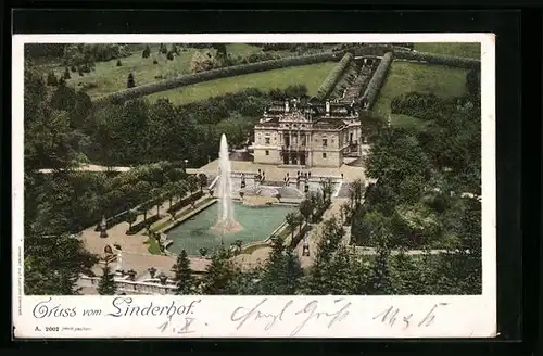 AK Schloss Linderhof mit Fontäne