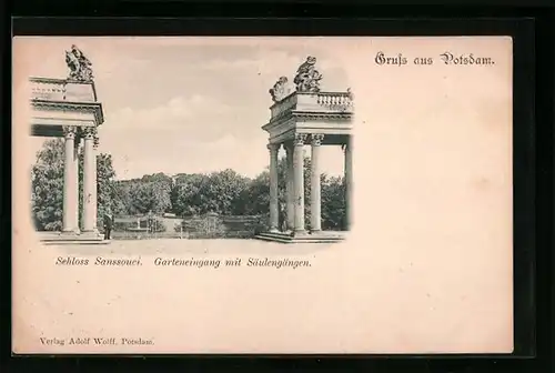 AK Potsdam, Schloss Sanssouci, Garteneingang mit Säulengängen