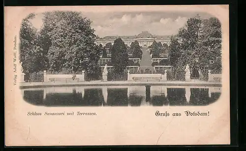 AK Potsdam, Schloss Sanssouci mit Terrassen
