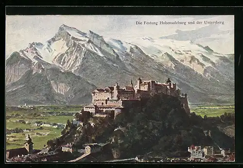 AK Salzburg, Festung Hohensalzburg mit Untersberg