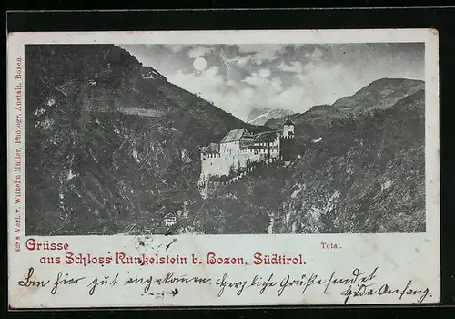 Mondschein-AK Bozen, Schloss Runkelstein