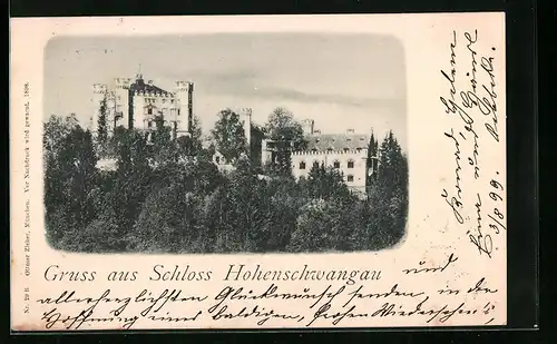 AK Hohenschwangau, Schloss Hohenschwangau aus der Vogelschau