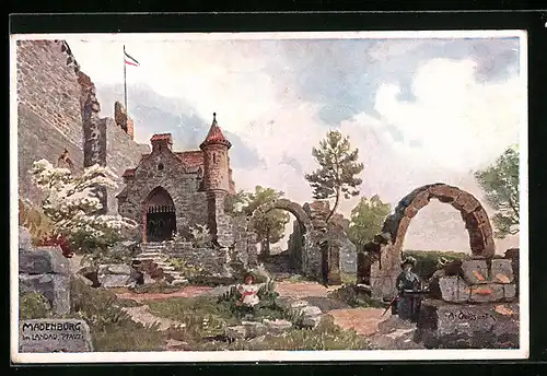 Künstler-AK Landau /Pfalz, Die Madenburg