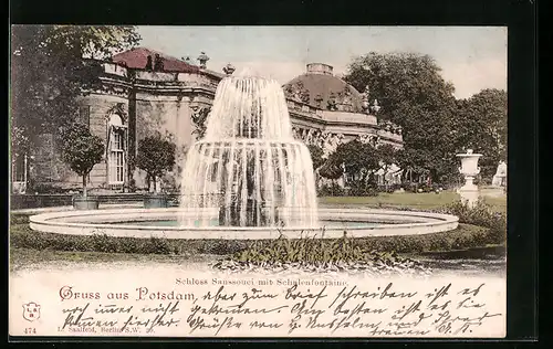 AK Potsdam, Schloss Sanssouci mit Schalenfontaine