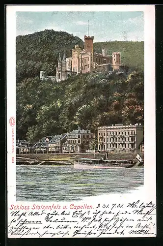 AK Capellen, Ortspartie mit Schloss Stolzenfels