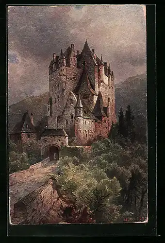 Künstler-AK Eltz, Burg Eltz mit Eingang