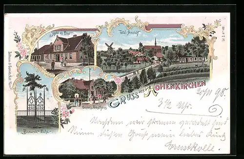 Lithographie Hohenkirchen, Totalansicht, Hotel zur Post, Onnens Gasthaus