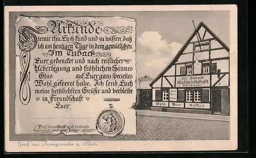 AK Königswinter a. Rhein, Gastwirtschaft Im Tuback, Inh.: Josef Schumacher