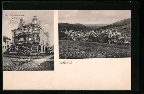 AK Adenau, Ortsansicht und Hotel Halber Mond, Inh.: Floss