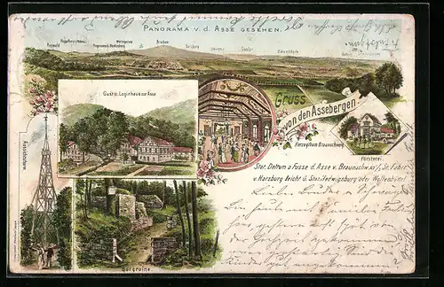 Lithographie Daun, Gast- und Logirhaus zur Asse, Panorama von der Asse gesehen