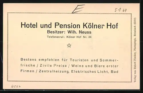 AK Heimbach /Eifel, Strassenpartie mit Hotel Kölner Hof von Wilh. Neuss