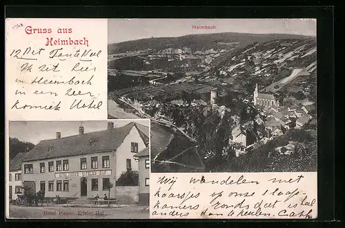 AK Heimbach /Eifel, Gesamtansicht aus der Vogelschau, Hotel Pieper Eifeler Hof