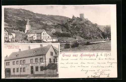 AK Heimbach /Eifel, Teilansicht mit Burg, Hotel Pieper / Eifeler Hof