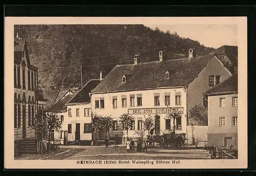 AK Heimbach /Eifel, Hotel Eifeler Hof, Strassenansicht mit Pferdewagen