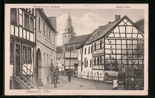 AK Heimbach /Eifel, Strassenpartie mit Hotel Franklin und Pension Schöller