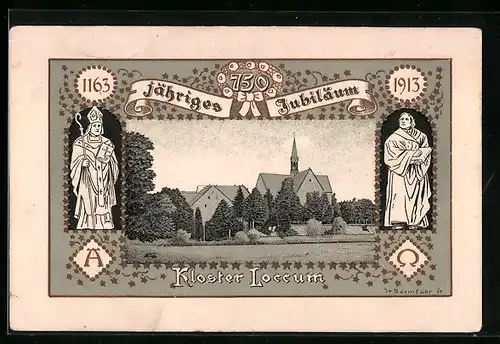 Künstler-AK Loccum, Kloster Loccum, 750jähriges Jubiläum 1913, Papst und Mönch