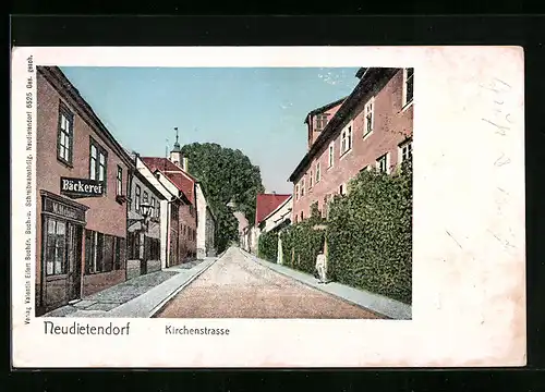 AK Neudietendorf, Kirchenstrasse mit Bäckerei