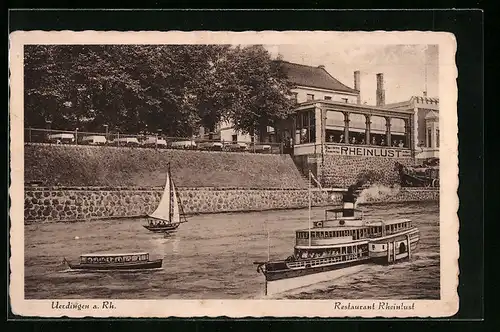 AK Uerdingen a. Rh., Restaurant Rheinlust mit Dampfer