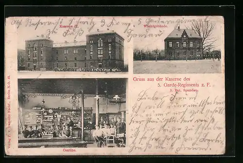 AK Berlin-Spandau, Kaserne des 5. Garde-Regiments z. F., Kaserne II, Wachtgebäude, Kantine