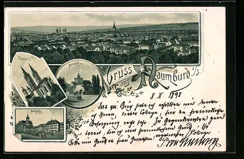 Lithographie Naumburg a. S., Marktplatz, Marienthor, Dom, Panorama