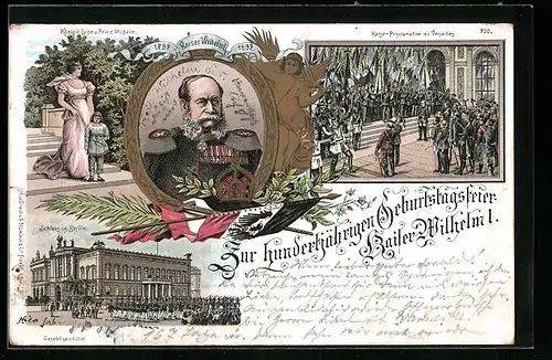 Lithographie Berlin, Kaiser Wilhelm I., Kaiser-Proclamation in Versailles, Schloss
