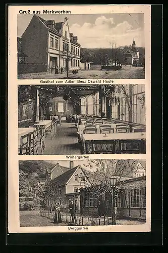 AK Markwerben, Gasthof zum Adler, Bes.: Oswald Haufe, Wintergarten, Berggarten