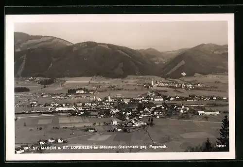 AK St. Marein im Mürztal, Teilansicht mit St. Lorenzen gegen Pogursch