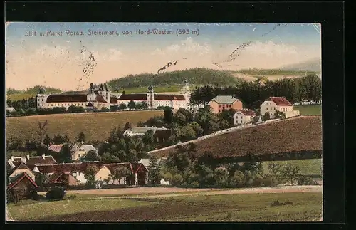 AK Vorau, Stift u. Markt von Nord-Westen