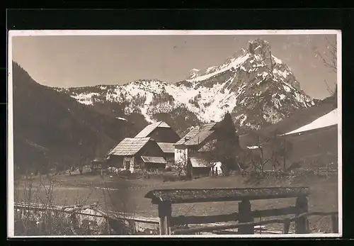 AK Johnsbach /Gesälse, Blick auf Häuser mit Bergen