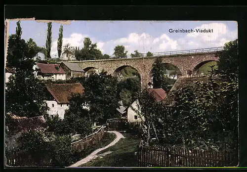 AK Greinbach, Ortspartie mit Viadukt