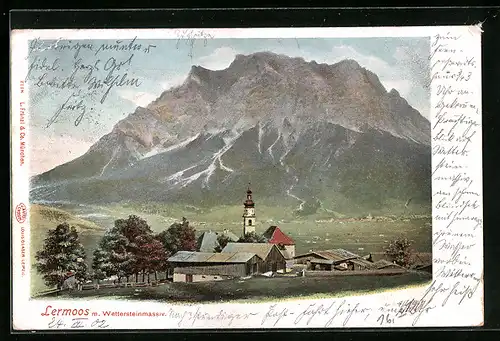 AK Lermoos, Ortspartie mit Wettersteinmassiv