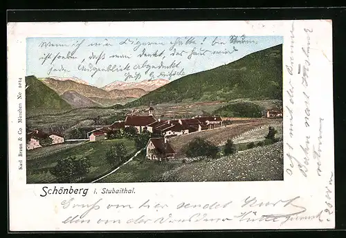 AK Schönberg i. Stubaithal, Teilansicht aus der Vogelschau