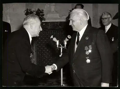 Fotografie Wilhelm Pieck mit dem ausserodentlichen Bevollmächtigten Botschafter Rumäniens Stoica