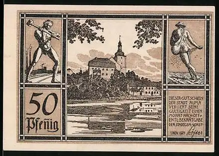 Notgeld Auma 1921, 50 Pfennig, Arbeiter und Sämann