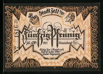 Notgeld Zell i. W. 1921, 50 Pfennig, Ortsansicht
