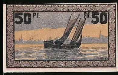 Notgeld Eckernförde 1921, 50 Pfennig, Segelboot, Räucherfisch