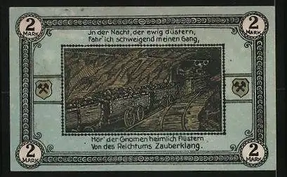 Notgeld Wattenscheid, 2 Mark, Loren im Bergwerk