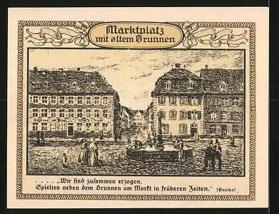 Notgeld Emmendingen 1921, 50 Pfennig, Wappen, Marktplatz mit altem Brunnen