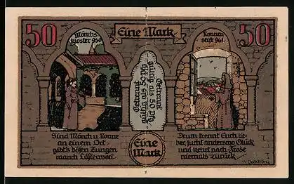 Notgeld Frose i. Anhalt 1921, 1 Mark, Mönchskloster 950, Nonnenstift 961