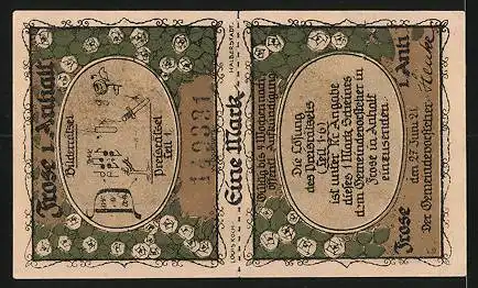 Notgeld Frose i. Anhalt 1921, 1 Mark, Mönchskloster 950, Nonnenstift 961